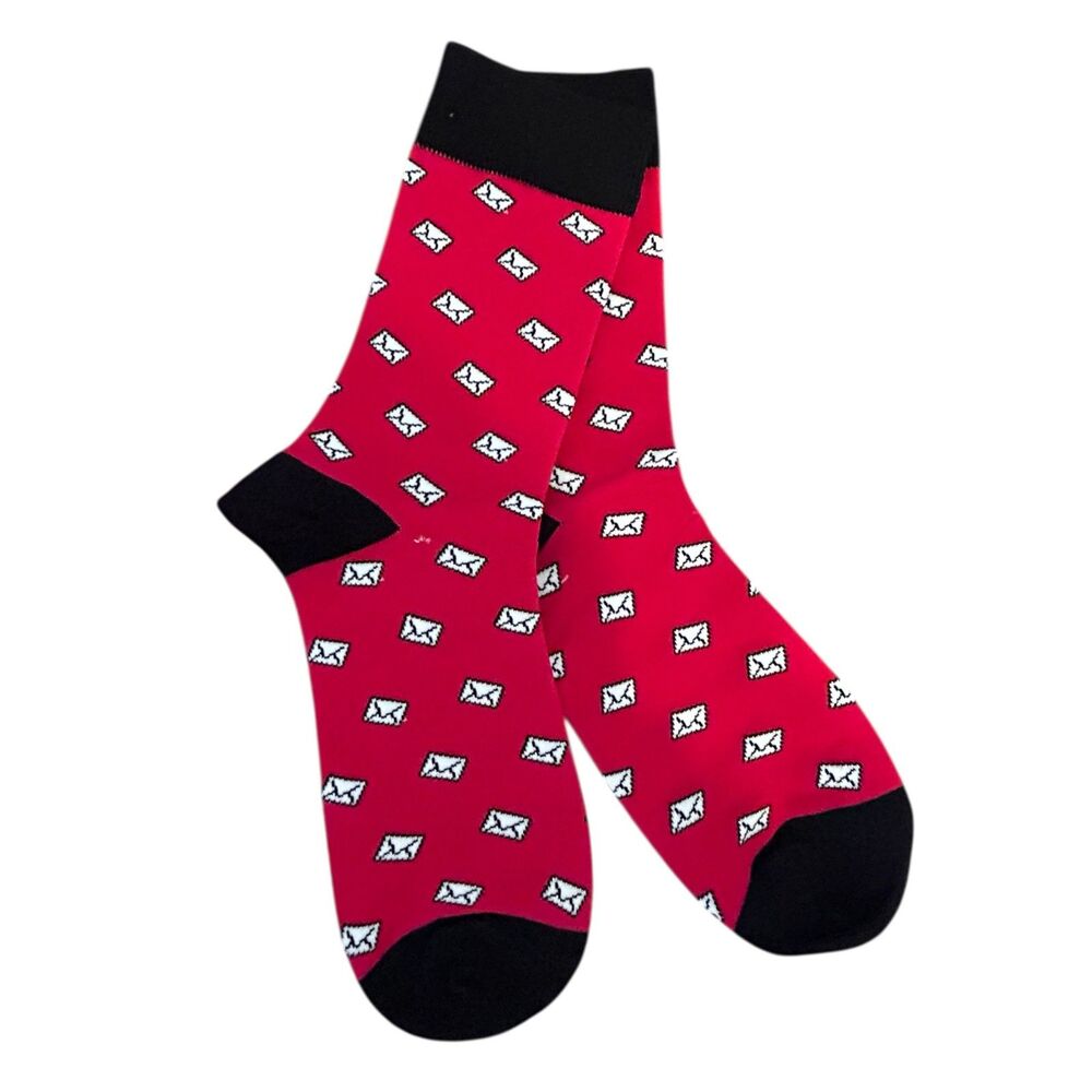 Red Cotton Crew Socks "Love Letter" Pattern NEW Valentine's Graphic Novelty Gift